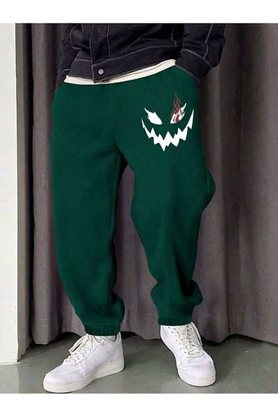 Mythologie Φλεγόμενο Πρόσωπο Φούτερ Jogger - Nefti Green Printed Rubber Leg ψηλόμεσο χειμώνα