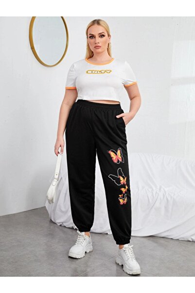 Mythologie Φούτερ πεταλούδες Jogger - Μαύρο εμπριμέ λαστιχένιο πόδι ψηλόμεσο