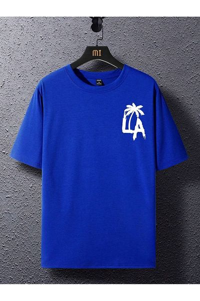 Mythologie T-Shirt με λογότυπο A Spade - Sax Blue Printed Oversize Crew Neck με κοντό μανίκι