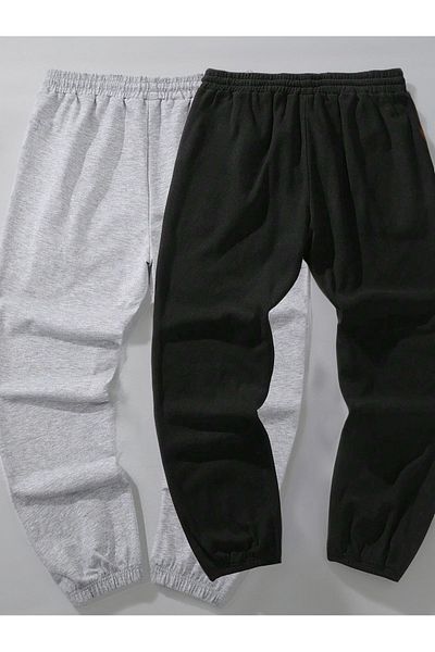 Mythologie 2 Πακέτα Smile Face Sweatpants Jogger - Μαύρο γκρι εμπριμέ λαστιχένιο πόδι ψηλόμεσο καλοκαίρι
