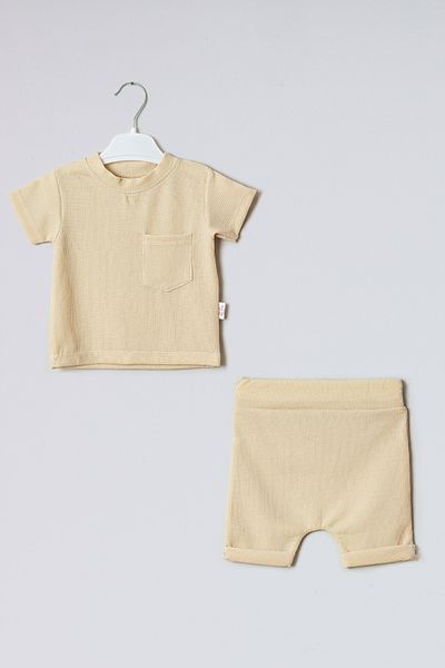 ADABEBEK Waffle Patterned 100% Cotton Shorts Set - Top and Bottom Set