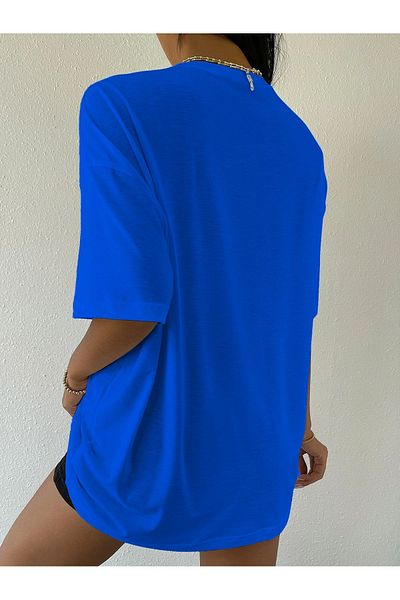 Mythologie Over Thinking T-Shirt - Sax Blue Printed Oversize Crew Neck Κοντό μανίκι