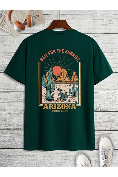 Mythologie Μπλουζάκι Arizona Western Desert - Nefti Green Printed Oversize Crew Neck με κοντό μανίκι