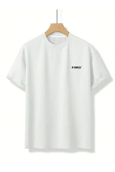 Mythologie Be Yourself T-Shirt - Λευκό εμπριμέ κοντό μανίκι με λαιμόκοψη