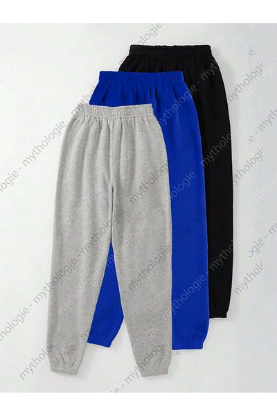 Mythologie Παντελόνι Jogger Sweat 3 τεμαχίων Sun Light Printed - Μαύρο Sax Μπλε γκρι λαστιχένιο πόδι ψηλόμεσο καλοκαίρι