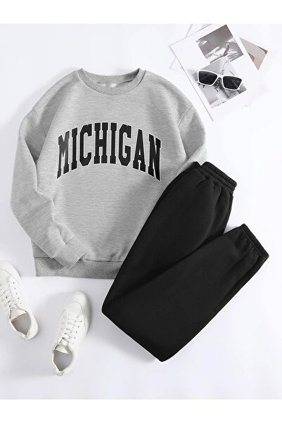 MODARİCH Michigan Black Jogger Gri Hanorac Partea Inferioară Top Set de treni...