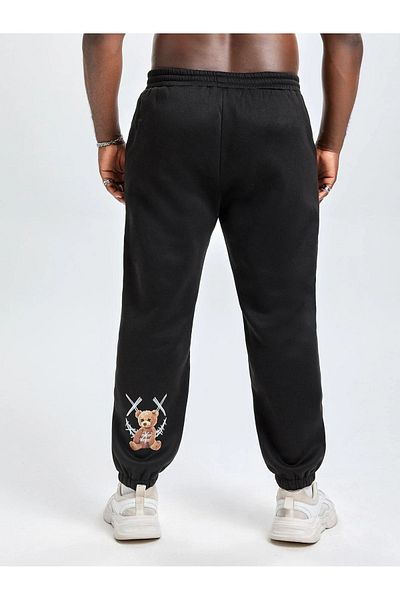 Mythologie Ανδρικό παντελόνι Jogger Bear Face - Μαύρο εμπριμέ λαστιχένιο πόδι ψηλόμεσο χειμώνα