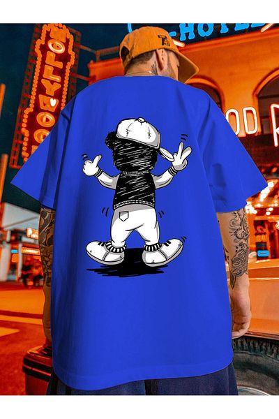 Mythologie Tricou Mini Bear - Sax Blue Printed Oversize Crew Deck Maneca scurta