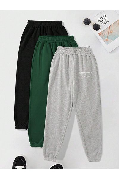 Mythologie 3-pack East Hampton Printed Jogger Sweatpants - Μαύρο Nefti Πράσινο Γκρι Λαστιχένιο πόδι ψηλόμεσο καλοκαίρι