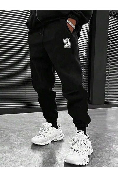 Mythologie Many Nothing Sweatpants Jogger - Μαύρο εμπριμέ λαστιχένιο πόδι ψηλόμεσο χειμώνα