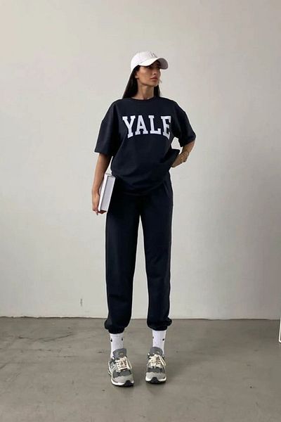 Mythologie Yale T-shirt Sweatpants Jogger - Σετ φόρμας με μαύρη στάμπα Oversize Crew Neck