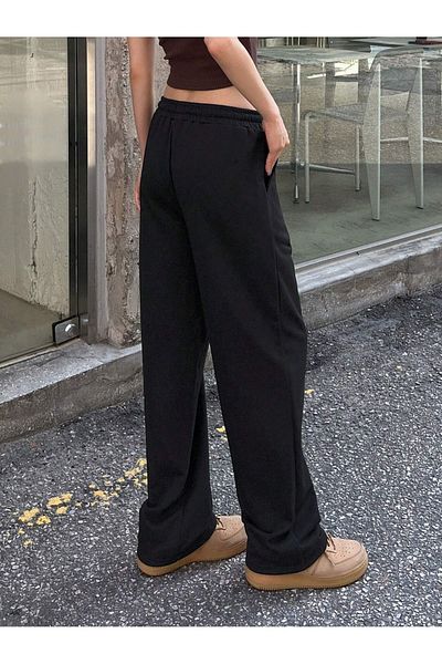 Mythologie Newyork Printed Black Jogger Sweatpants - Φαρδύ πόδι και ψηλόμεσο χειμώνα