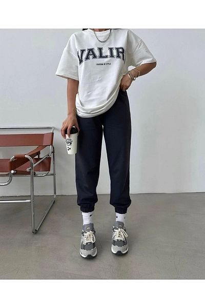 Mythologie Valiri T-shirt Sweatpants Jogger - Λευκό Μαύρο Σετ Φούτερ με στάμπα Oversize Crew Neck