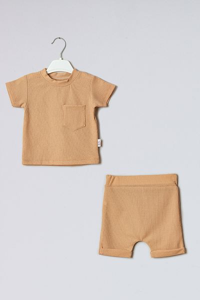 ADABEBEK Waffle Patterned 100% Cotton Shorts Set - Top and Bottom Set