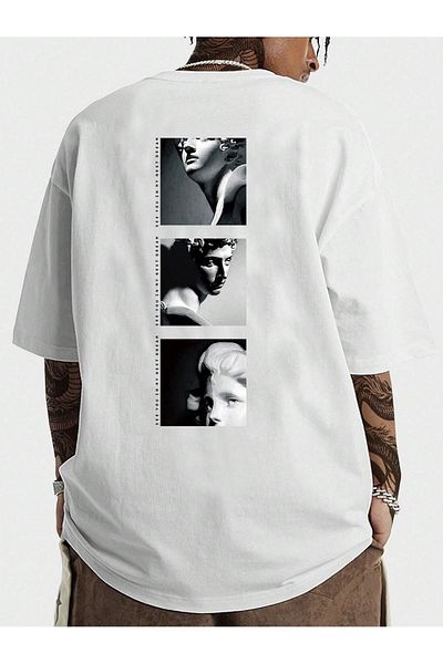 Mythologie T-Shirt Sculpture Design - Λευκό εμπριμέ κοντό μανίκι με λαιμόκοψη