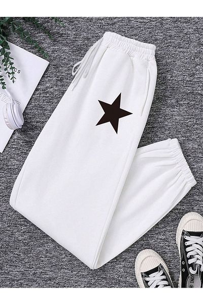 Mythologie Star Sweatpants Jogger - Λευκό εμπριμέ λαστιχένιο πόδι ψηλόμεσο χειμώνα