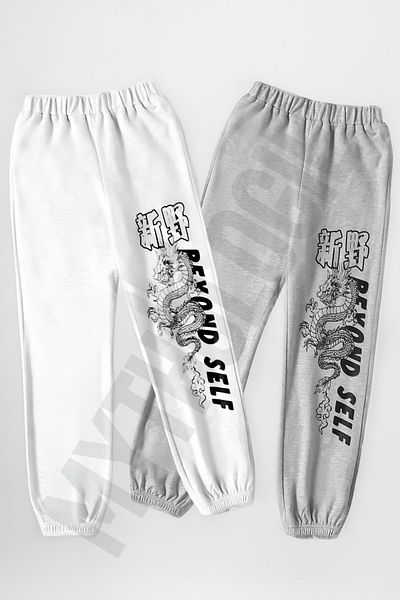 Mythologie 2 Pack Dragon Beyond Self Sweatpants Jogger - Λευκό γκρι εμπριμέ λαστιχένιο πόδι ψηλόμεσο καλοκαίρι