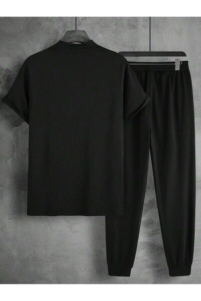 Mythologie Black Jogger T-Shirt and Sweatpants Set - Oversize Crew Neck