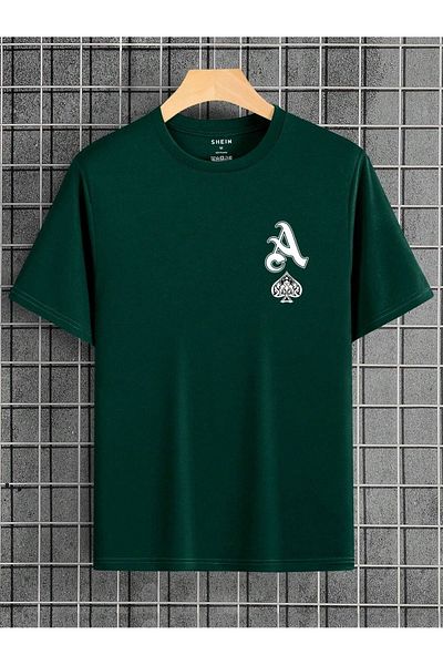 Mythologie T-Shirt με λογότυπο A Spade - Nefti Green Printed Oversize Crew Neck με κοντό μανίκι