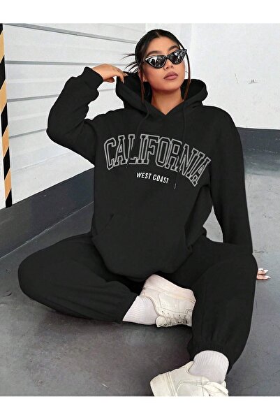 MODARİCH California W.C Φούτερ Φούτερ Jogger - Μαύρο εμπριμέ κάτω μέρος Σετ φ...