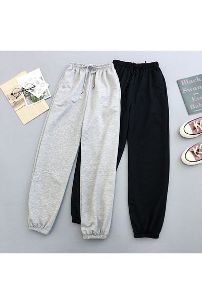 Mythologie 2-pack Basic Straight Jogger Sweatpants - Γκρι μαύρο λαστιχένιο πόδι ψηλόμεσο καλοκαίρι