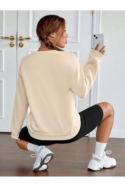 MODARİCH Φούτερ Dinosaur - Μπεζ εμπριμέ Oversize Crew Neck