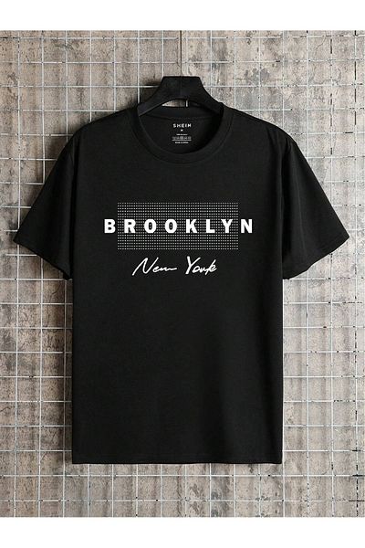 Mythologie Μπλουζάκι Brooklyn Dot Pattern - Μαύρο εμπριμέ κοντό μανίκι με λαιμόκοψη μεγάλου μεγέθους