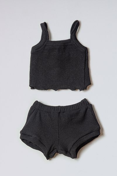 ADABEBEK Ribbed Rope Strap Baby Crop Shorts Bottom Top Set