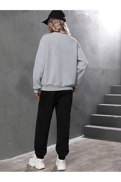 MODARİCH California W.C Gray Sweatshirt Black Jogger - Bottom Top Tracksuit Set Oversize Crew Neck