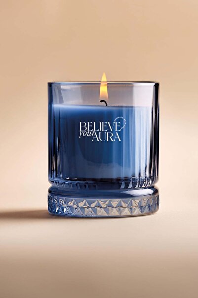 Believe Your Aura Pudra Kokulu Mum - %100 Doğal Soya Mumu Kristal Bardak Arom...