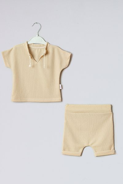 ADABEBEK New Season - 100% Cotton Honeycomb Shorts Suit Set