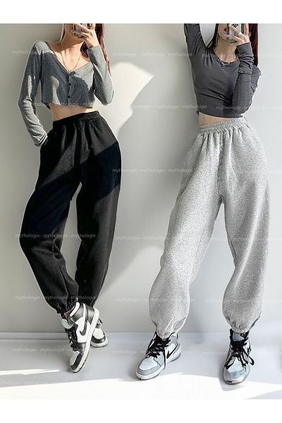 Mythologie Ψηλόμεσο ελαστικό 2-pack Unprinted Jogger Sweatpants - Μαύρο Γκρι Χειμώνας