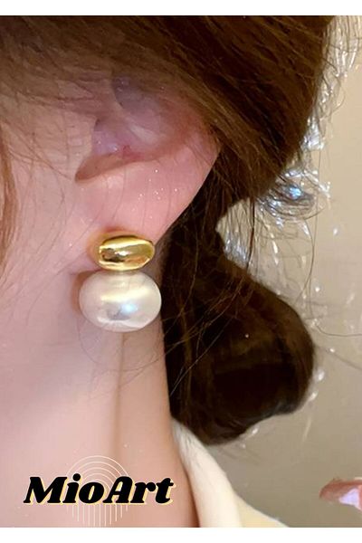 MioArt Pearl Detailed Gold Elegant Pearl Earrings 1.50 cm