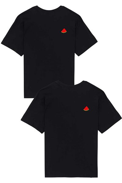 Mythologie Watermelon Logo T-Shirt Double Couple Lover Combination 2 Pieces - Black Printed Oversize Crew Neck
