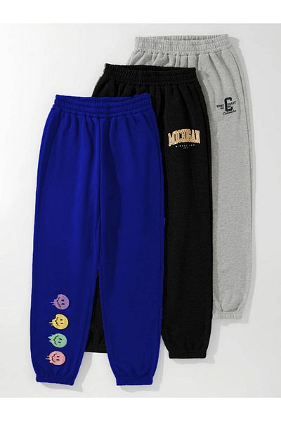 Mythologie Φούτερ Jogger με μοτίβο λογότυπου 3 τεμαχίων - Saks Blue Black and Grey Rubber Legs