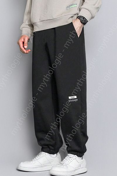 Mythologie Vintage Minimal Sweatpants Jogger - Μαύρο εμπριμέ ψηλόμεσο χειμερινό λαστιχένιο πόδι