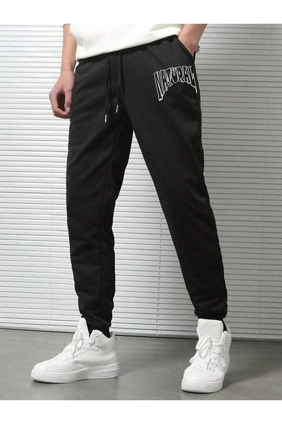 Mythologie Φυσικό Sweatpants Jogger - Μαύρο εμπριμέ λαστιχένιο πόδι ψηλόμεσο χειμώνα