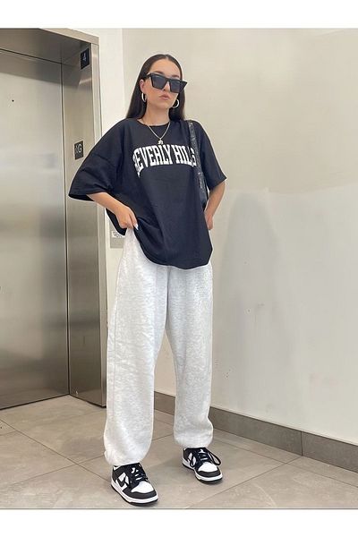 Mythologie Черна тениска Beverly Hills & Grey Eshofman - Oversize Jogger Tee Set, Crew Deck
