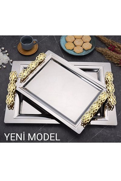 ÖZBURAK Mercan Perla Gold 2-Piece تقديم تقديم تقديم الطعام وصينية الشاي