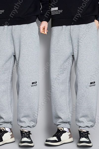 Mythologie 2 Pack Vintage Minimal Sweatpants Jogger - Γκρι εμπριμέ ψηλόμεσο καλοκαιρινό λαστιχένιο πόδι