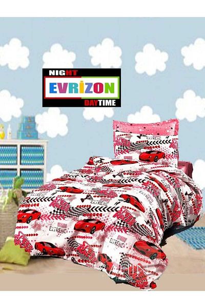 EVRİZON Boy's Red Car Single Duvet Cover Set