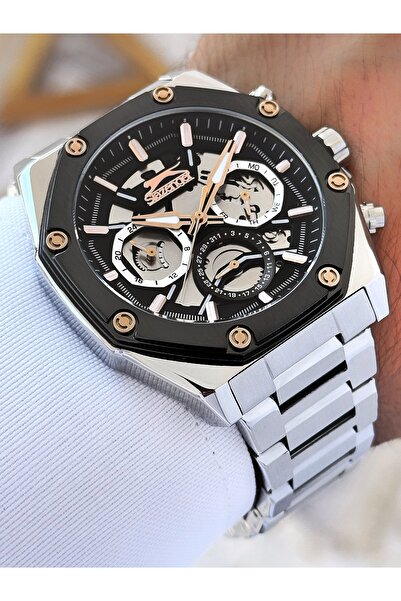 Slazenger ساعة يد رجالية وظيفية بسوار فولاذي مقاومة للماء 5 ATM