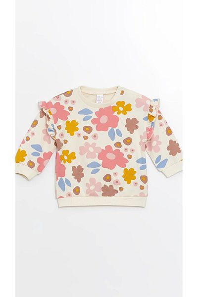 LC Waikiki LCW Baby - Floral Print Crew Neck Long Sleeve Sweatshirt and Sweatpants 2 Pieces Set for Baby Girl