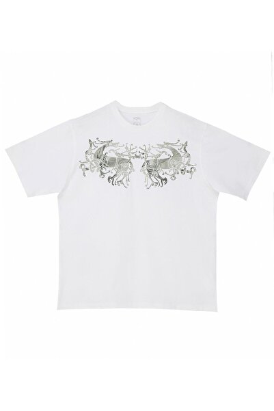 Nors Warrior Horses Patterned White Oversize T-shirt