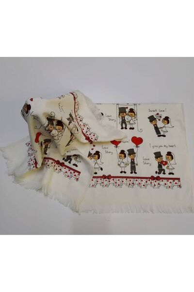 EVRİZON 40x60 Рушник з друкованим весільним мотивом, 2 шт.