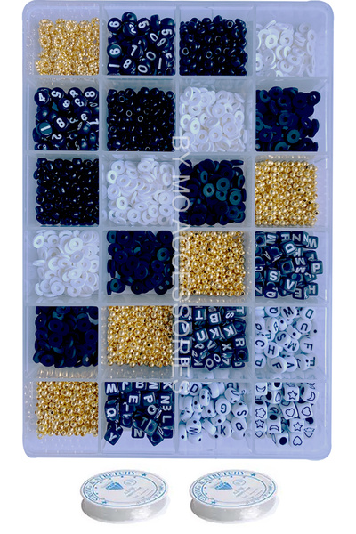 By MO Accessories 24 Bölmeli Kutuda Siyah Beyaz Altın Boncuklar Fimo Harf Fig...