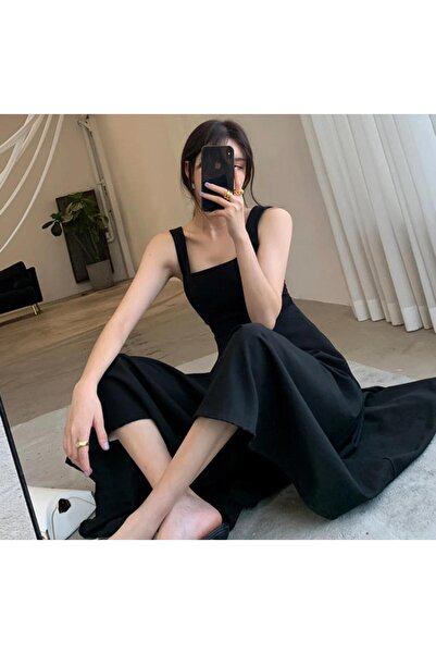Styling Park Kare Yaka Askılı Midi Boy Elbise