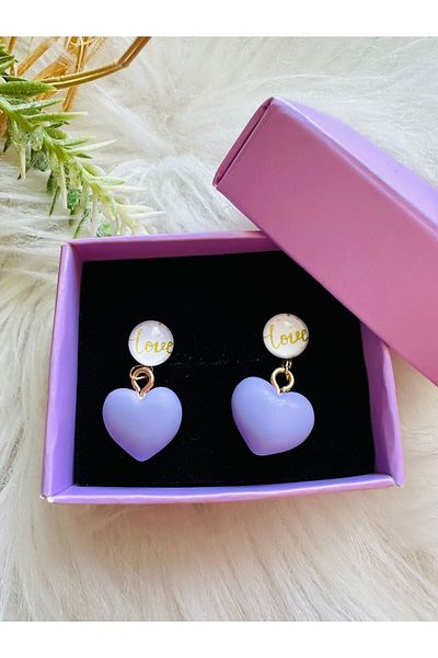 1PARÇAMAVİ Non-perforated Heart Transparent Pintucked Children's Earrings