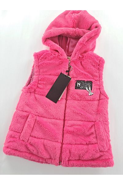 Butik Елек за момиче - Плюшен с качулка, Подплата, Розов и пудров цвят, Джоб с цип