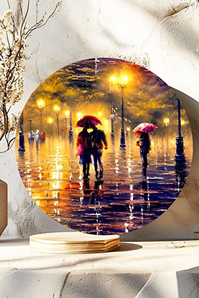 Nod Περπατώντας στη βροχή Ζευγάρι Μοντέρνα Διακόσμηση Τοίχων, Στρογγυλό Ξύλιν...